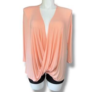 Sizzle Womens Blouse Shirt Top Twist Front Deep V Neck Pullover Stretch Pink 1X